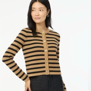 J Crew Relaxed Emilie Sweater Lady Jacket Sz large Black Tan Striped